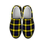 Yellow Navy And Black Plaid Print Black Slip On Shoes