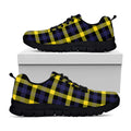 Yellow Navy And Black Plaid Print Black Running Shoes