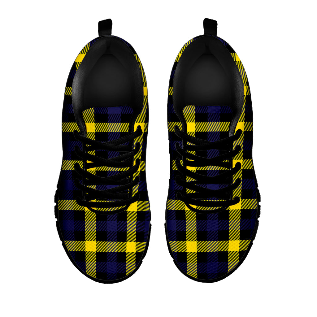 Yellow Navy And Black Plaid Print Black Sneakers