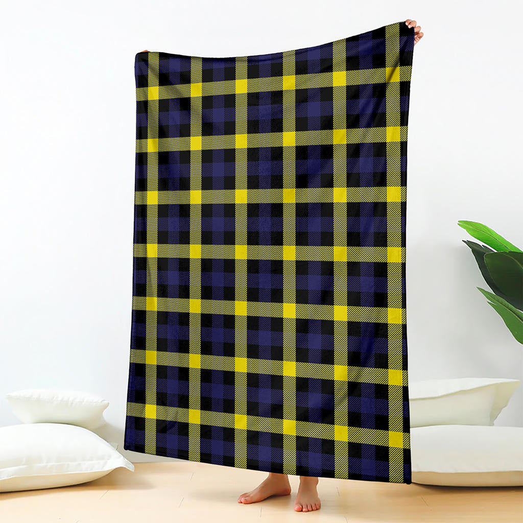 Yellow Navy And Black Plaid Print Blanket