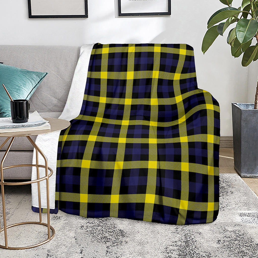 Yellow Navy And Black Plaid Print Blanket