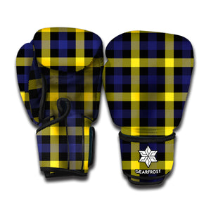 Yellow Navy And Black Plaid Print Boxing Gloves