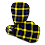 Yellow Navy And Black Plaid Print Boxing Gloves