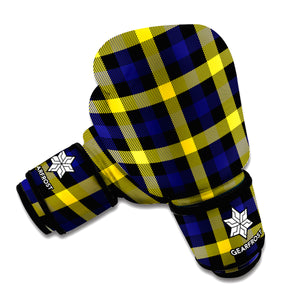 Yellow Navy And Black Plaid Print Boxing Gloves