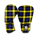 Yellow Navy And Black Plaid Print Boxing Gloves