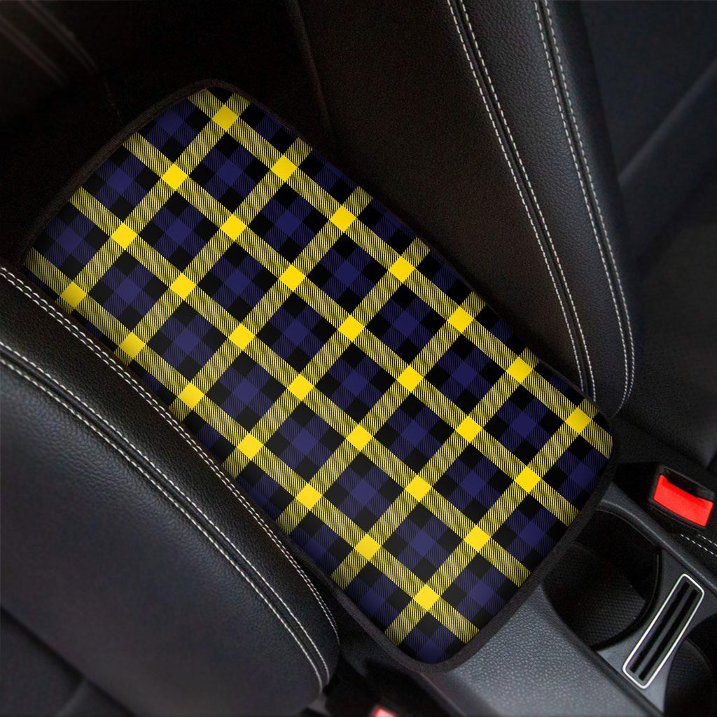 Yellow Navy And Black Plaid Print Car Center Console Cover