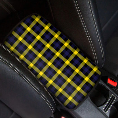 Yellow Navy And Black Plaid Print Car Center Console Cover