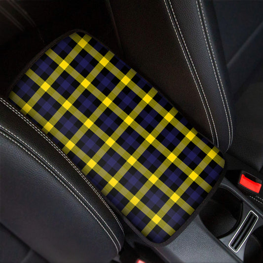 Yellow Navy And Black Plaid Print Car Center Console Cover