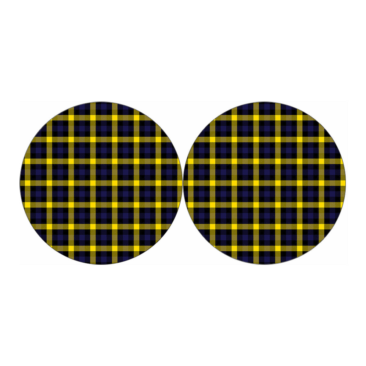 Yellow Navy And Black Plaid Print Car Coasters