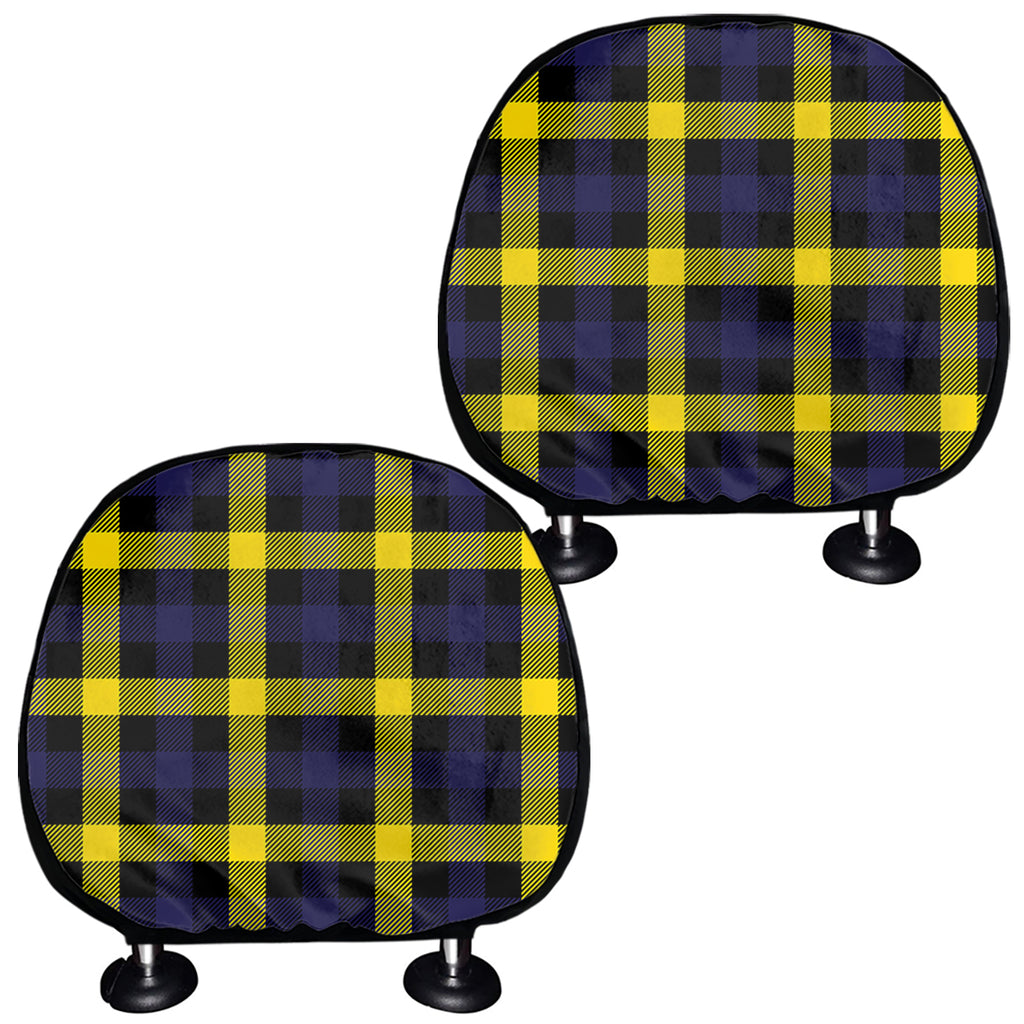 Yellow Navy And Black Plaid Print Car Headrest Covers