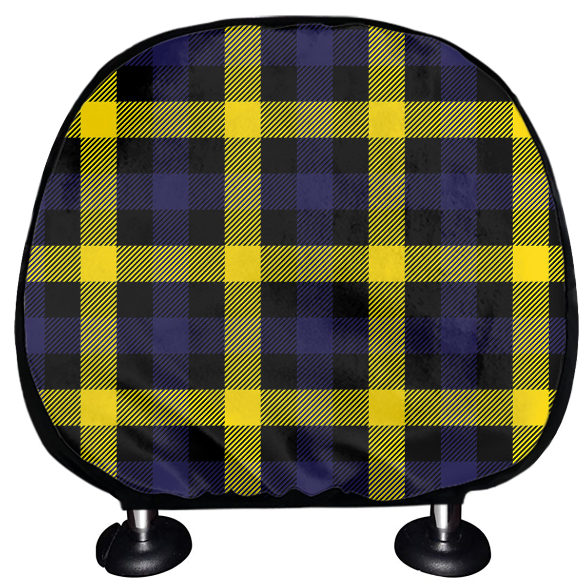 Yellow Navy And Black Plaid Print Car Headrest Covers