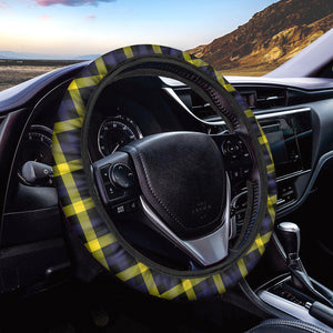 Yellow Navy And Black Plaid Print Car Steering Wheel Cover
