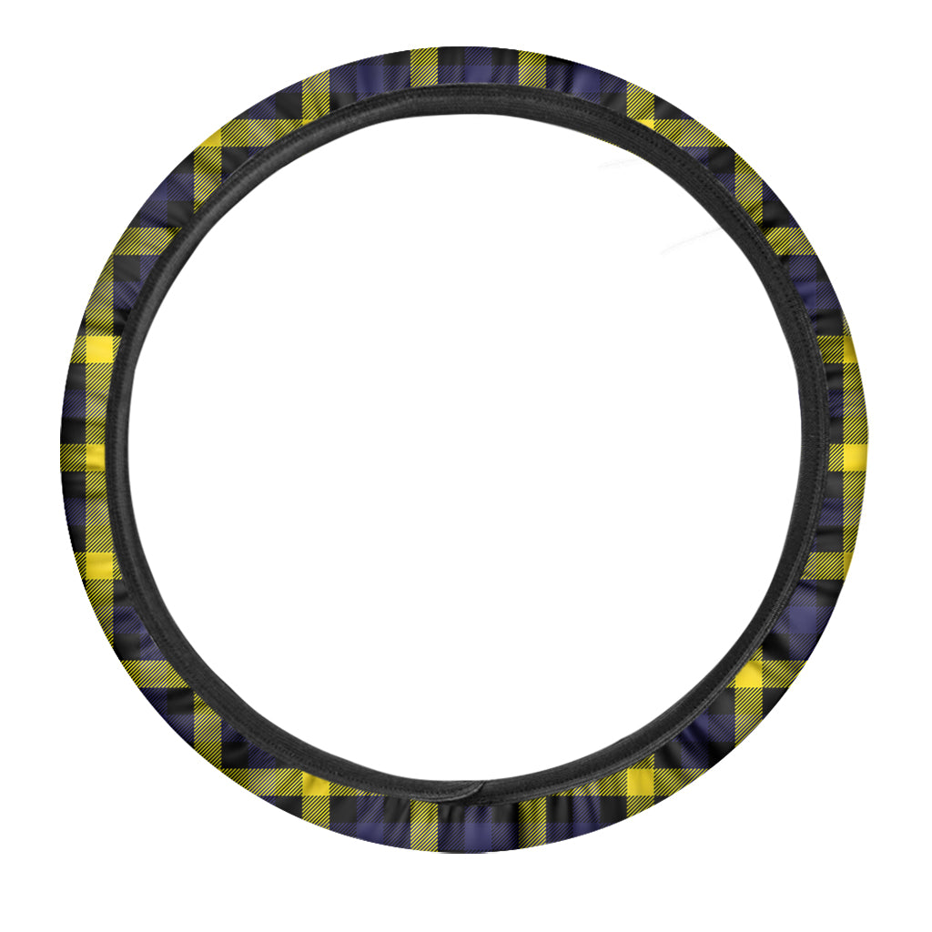 Yellow Navy And Black Plaid Print Car Steering Wheel Cover