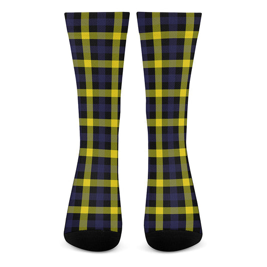 Yellow Navy And Black Plaid Print Crew Socks