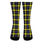 Yellow Navy And Black Plaid Print Crew Socks