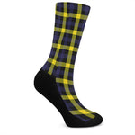 Yellow Navy And Black Plaid Print Crew Socks