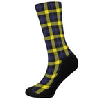 Yellow Navy And Black Plaid Print Crew Socks