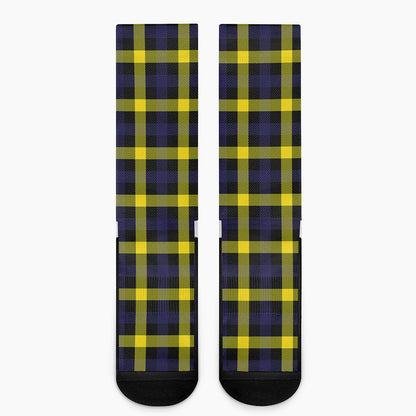 Yellow Navy And Black Plaid Print Crew Socks