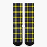Yellow Navy And Black Plaid Print Crew Socks