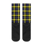 Yellow Navy And Black Plaid Print Crew Socks