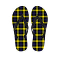 Yellow Navy And Black Plaid Print Flip Flops