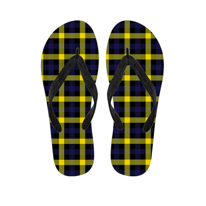 Yellow Navy And Black Plaid Print Flip Flops