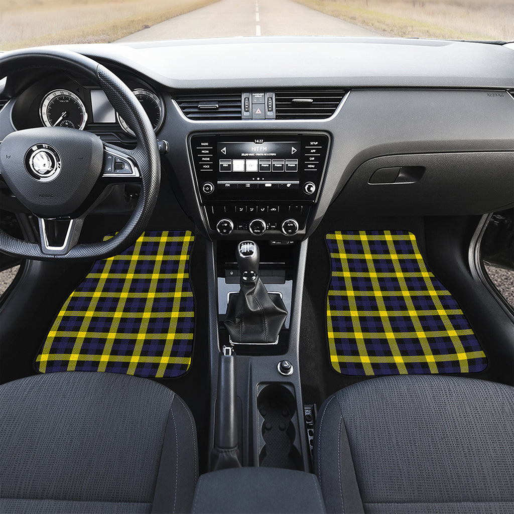 Yellow Navy And Black Plaid Print Front and Back Car Floor Mats