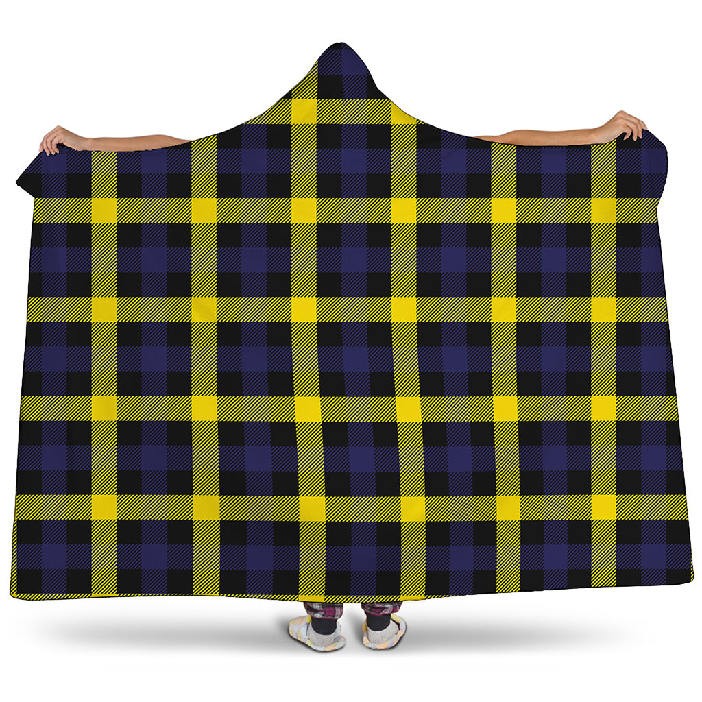 Yellow Navy And Black Plaid Print Hooded Blanket