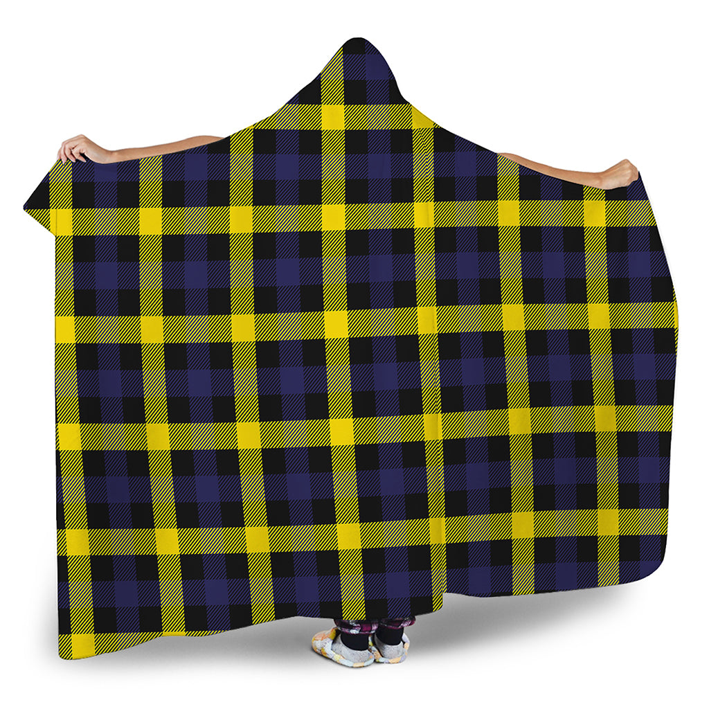 Yellow Navy And Black Plaid Print Hooded Blanket