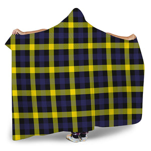 Yellow Navy And Black Plaid Print Hooded Blanket