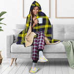 Yellow Navy And Black Plaid Print Hooded Blanket