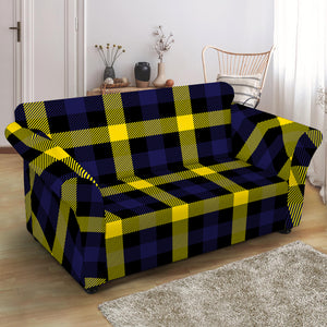 Yellow Navy And Black Plaid Print Loveseat Slipcover