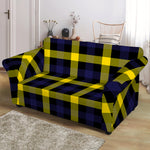 Yellow Navy And Black Plaid Print Loveseat Slipcover