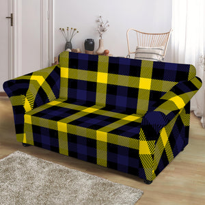 Yellow Navy And Black Plaid Print Loveseat Slipcover