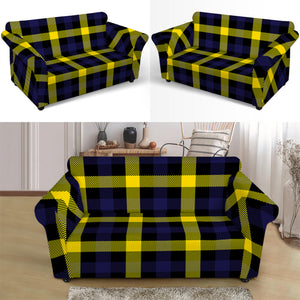 Yellow Navy And Black Plaid Print Loveseat Slipcover