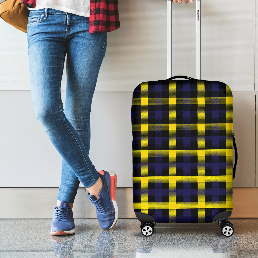 Yellow Navy And Black Plaid Print Luggage Cover