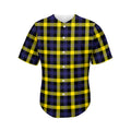 Yellow Navy And Black Plaid Print Men's Baseball Jersey