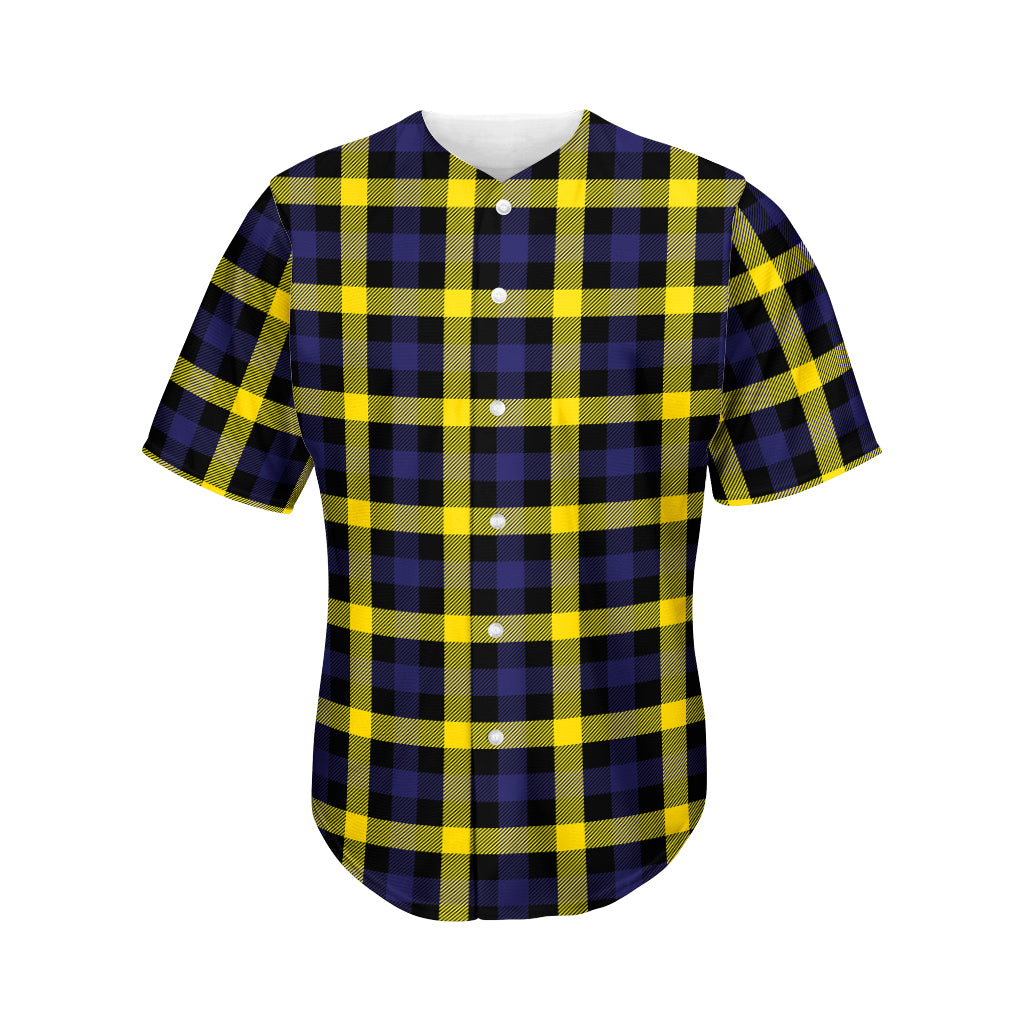 Yellow Navy And Black Plaid Print Men's Baseball Jersey