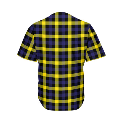 Yellow Navy And Black Plaid Print Men's Baseball Jersey