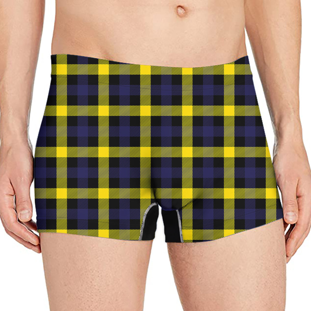 Yellow Navy And Black Plaid Print Men's Boxer Briefs