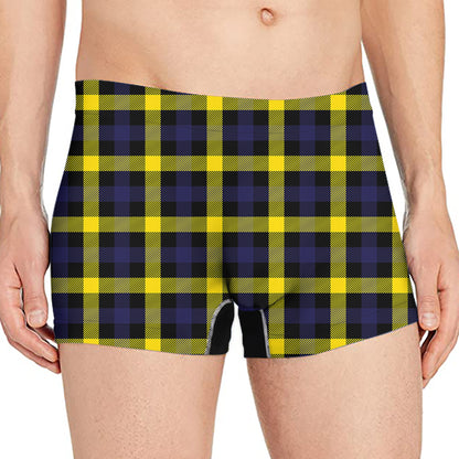 Yellow Navy And Black Plaid Print Men's Boxer Briefs