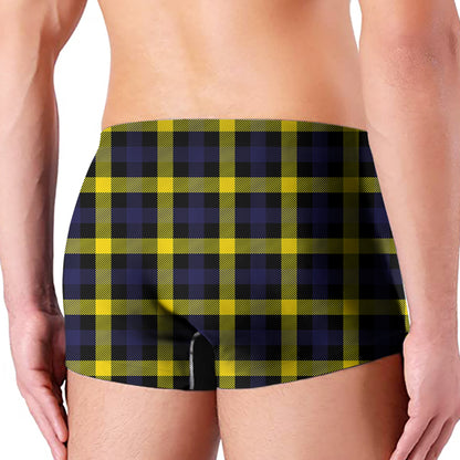Yellow Navy And Black Plaid Print Men's Boxer Briefs