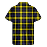 Yellow Navy And Black Plaid Print Men's Short Sleeve Shirt