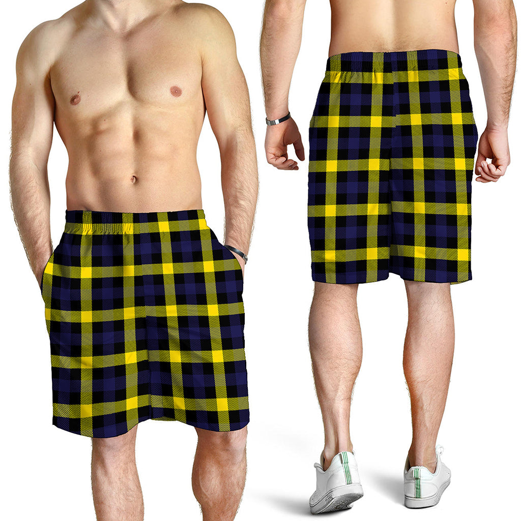 Yellow Navy And Black Plaid Print Men's Shorts