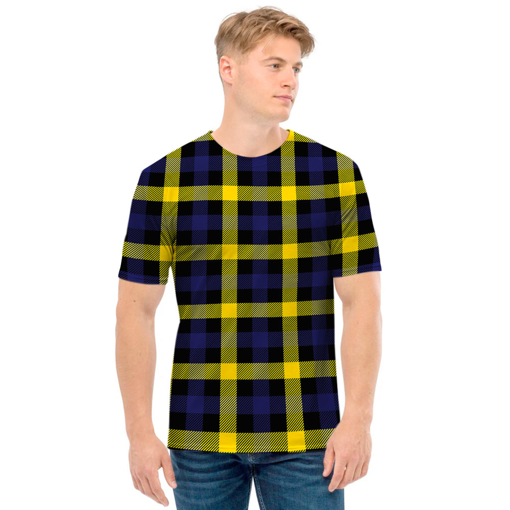Yellow Navy And Black Plaid Print Men's T-Shirt