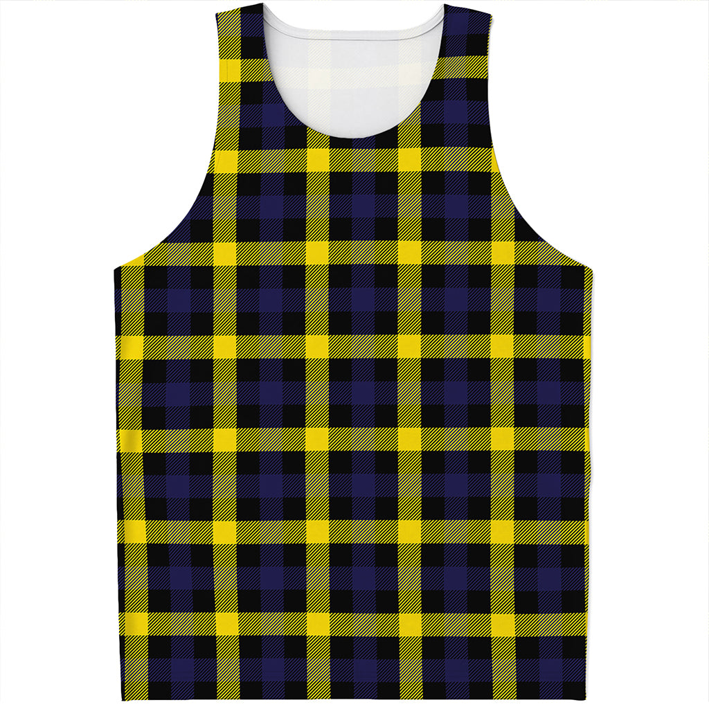 Yellow Navy And Black Plaid Print Men's Tank Top