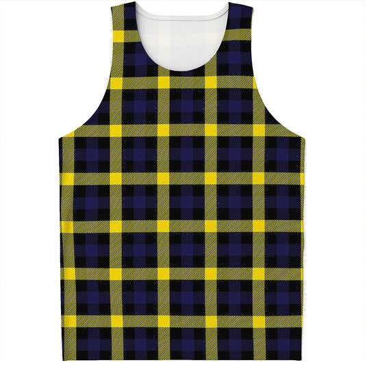 Yellow Navy And Black Plaid Print Men's Tank Top