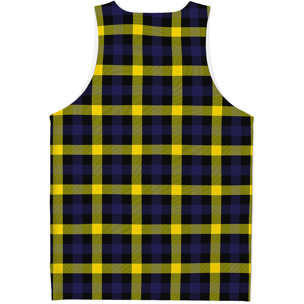 Yellow Navy And Black Plaid Print Men's Tank Top