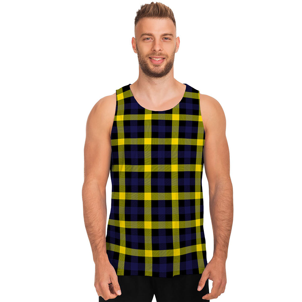 Yellow Navy And Black Plaid Print Men's Tank Top