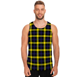 Yellow Navy And Black Plaid Print Men's Tank Top